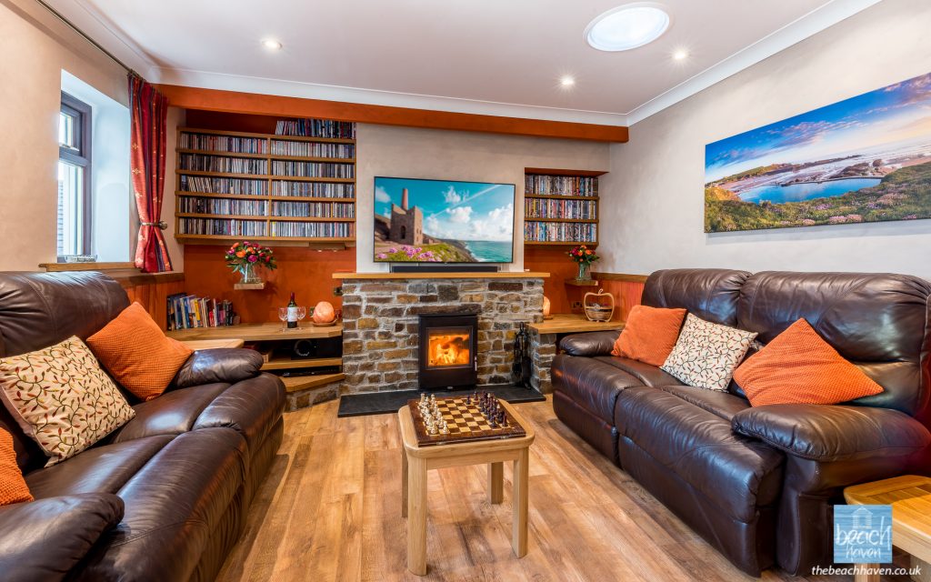 The cosy lounge. (Now with new oak flooring and a woodburner.)